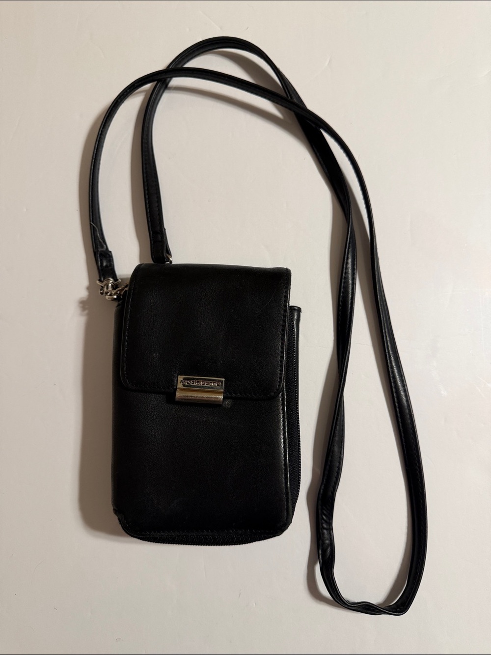 Liz Claiborne Black Crossbody Leather Phone Purse Wallet with Silver Hardware